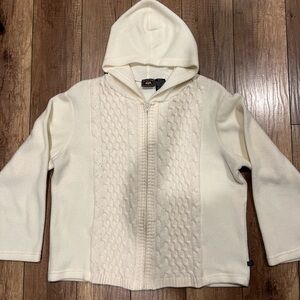 Route 66 Y2K Cozy Casual Zip Up Cream Hooded Sweater